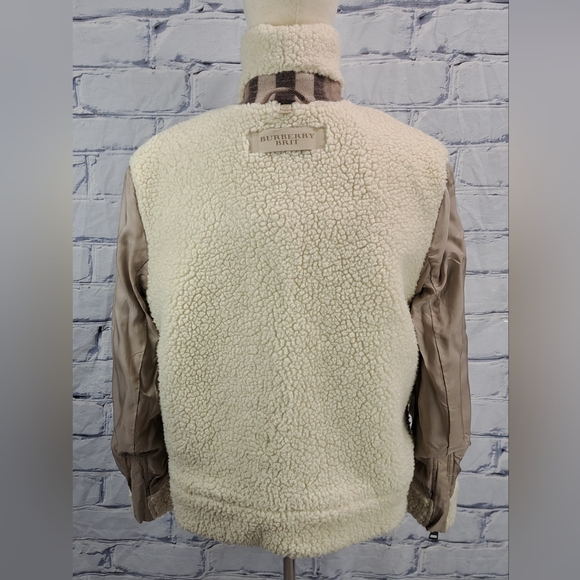 Burberry Brit Women's Wool Jacket Nova Check Faux Shearling Winter Bomber 12 US - Picture 12 of 16